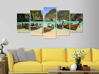 Produktbild von Akustikbild Landschaft Meer 200x100 cm Bilder Akustikschaum Hochleistungsschallabsorber Schallschutz Leinwand 5 tlg Wandbild Raumakustik Schalldämmung c-C-0028-b-m