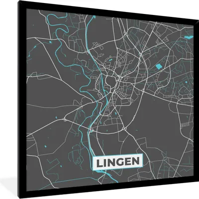 Produktbild von MuchoWow® Gerahmtes Poster Karte - Lingen - Blau - Stadtplan - Deutschland 40x40 cm - Poster mit Schwarzem Bilderrahmen Wandposter Rahmen Foto Bilder - Mit Rahmen - Wanddekoration Schlafzimmer