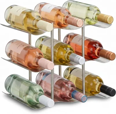 Image de Porte-bouteilles en acier inoxydable pour 9 bouteilles - Métal - Design moderne - Porte-bouteilles vertical - 22x27x16,5 cm - Argent