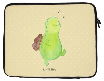 Produktbild von Mr. & Mrs. Panda Laptop Tasche Schildkröte Pfeifen 33 x 42 cm - Gelb Pastell - Geschenk, Laptoptasche, Laptophülle, Hülle, Motivation, Lebensfreude, Depression