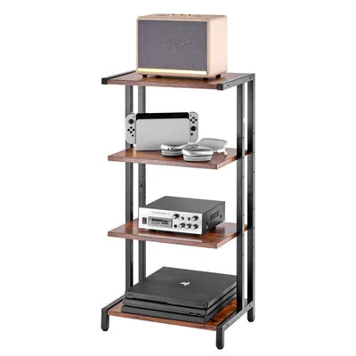 Produktbild von VEVOR Stojak na nośniki z 4 poziomami, Drewniany stojak na nośniki z oświetleniem LED, Szafka na komponenty audio, Szafka na komponenty stereo, Szafka na nośniki z regulacją wysokości, Brązowy, Rolowany