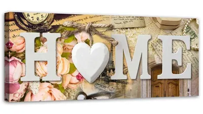 Produktbild von Leinwandbild home-schriftzug im vintage-stil 90x30 cm Feeby beige wandbild bereit zum aufhängen