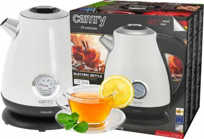 Produktbild von Retro Wasserkocher 1,7L, 2200W mit Thermometer, Edelstahl, Camry Weiß