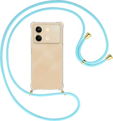 Produktbild von Handykette Backcover-Schutzhülle mit Band (Metall goldfarben) für Xiaomi Redmi Note 13 Pro 5G - himmelblau