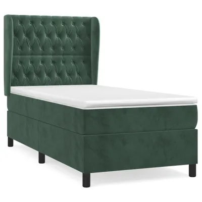Imagen del producto de Cama con somier y colchón de la marca vidaXL, color verde oscuro, dimensiones 100x200 cm, tapizada en terciopelo
