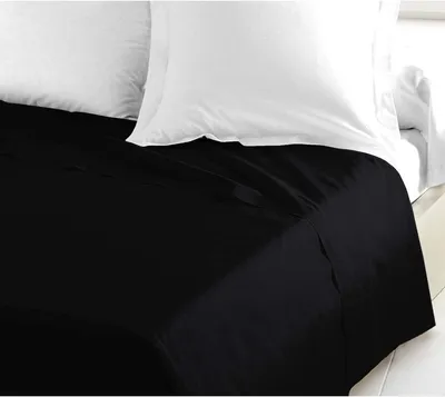 Zdjęcie produktu dla Prześcieradło, 180 x 290 cm, 100% bawełna, 57 nitek/cm², czarne, miękkie, trwałe, łatwe w pielęgnacji, certyfikat Öko-Tex