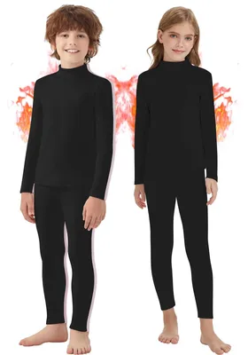 Image de Sous-vêtements thermiques pour enfants - T-shirt à manches longues et pantalon - Noir