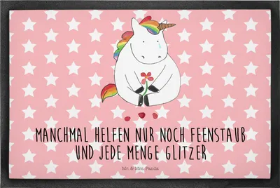 Produktbild von Mr. & Mrs. Panda Fußabtreter Einhorn Traurig 50 x 75 cm - Rot Pastell - Geschenk, Fussmatte, Bodenvorleger, Einhörner, fußmatte, Schmutzmatte, Schmutzfangmatte, Blume