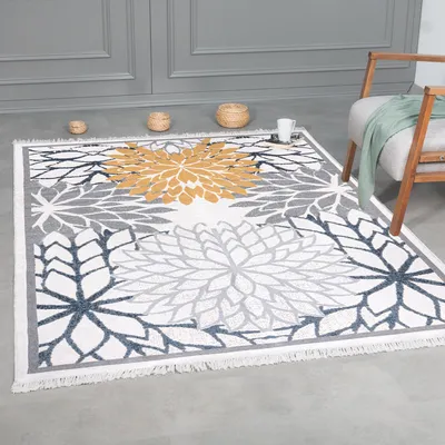 Image de Tapis ras ras - tapis boho kilim, tapis de salon, tapis de chambre et de cuisine, tapis d'entrée, 160 x 230 cm, Orient-Bleu-Gold