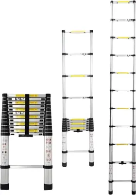 Produktbild von Teleskopleiter 2,6 m – Aluminium-Verlängerungsleiter – Leicht, stabil & klappbar – Tragkraft 150 kg