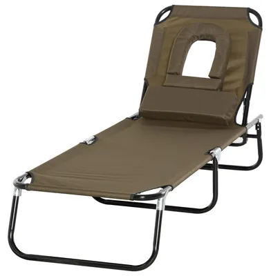 Produktbild von Garten-Sonnenliege, Klappliege, Sonnenbett mit Kopfstš¹tze, Leseecke und verstellbarer Rš¹ckenlehne, Braun