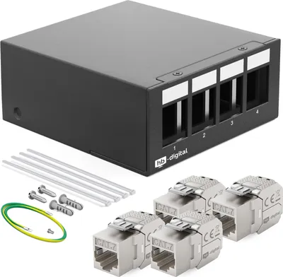 Produktbild von hb-digital Patch Panel 4 Port mit 4 x Keystone Module Cat 7 schwarz