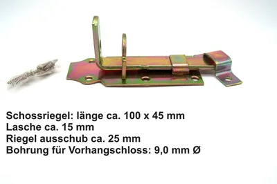 Produktbild von Schlossriegel Türschlossriegel gelb verzinkt 100 mm lang mit Schrauben