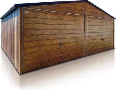 Produktbild von Fertiggarage für zwei Autos 6x5 m Schwingtor Satteldach Holzoptik