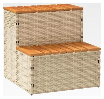 Produktbild von Whirlpooltreppe Beige 50x50x50,5 cm Poly Rattan Akazie Massiv für Hot Tub, Innen- und Außenbereich, Terrasse