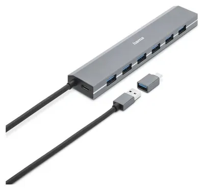 Productafbeelding van Hama USB-hub 00200137, 7 poorten, inclusief USB-C adapter/voeding