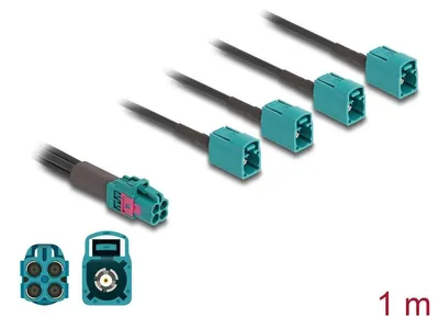Productafbeelding van Delock kabel, Mini FAKRA-connector (vrouwtjesconnector) met viervoudige aansluiting naar 4 x FAKRA-connector (vrouwtjesconnector), type A