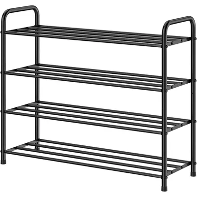 Immagine prodotto di Scaffale per scarpe, 4 ripiani, acciaio inossidabile, finitura nero opaco, dimensioni 68 x 26 x 65 cm