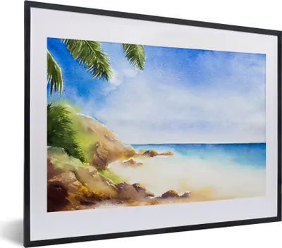 Produktbild von MuchoWow® MuchoWow® Gerahmtes Poster Meer - Strand - Berge 40x30 cm - Poster mit zchwarzem Bilderrahmen - Bilderrahmen - Poster im Rahmen
