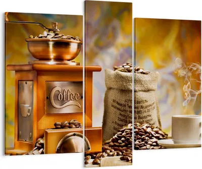 Produktbild von Bild auf Leinwand - Leinwandbild - Kaffee Körner Mühle Tasse - 95x80cm - Wand Bild - Wanddeko - Leinwanddruck - Bilder - Kunstdruck - Wanddekoration - Leinwand bilder - Wandkunst - CB95x80-2592