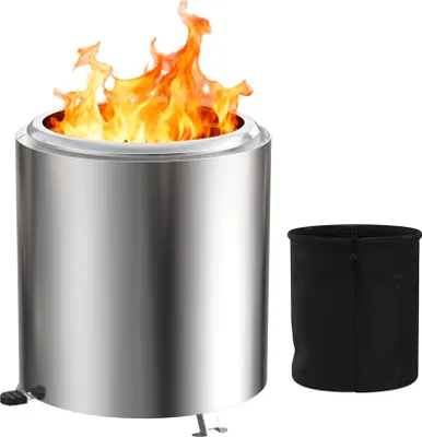 Image de XMTECH Petit bac à feu 22?cm Ø × 22cm H, foyer sans fumée en acier inoxydable, cheminée de table pour jardin, balcon & terrasse, compact et portable, idéal pour le bois, les pellets, le BBQ, avec sac de transport