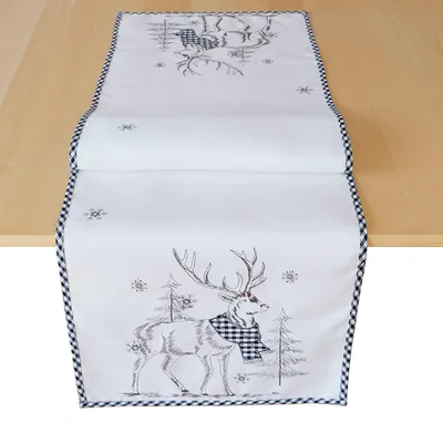 Produktbild von Tischwäsche mit Stickerei Hirsch 40 x 140 cm - schwarz