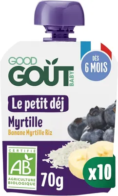Immagine prodotto di Good Gout Le Petit déj Myrtille sacchetto di frutta, mirtillo con banana, 6 mesi, 10x70g