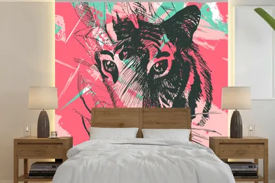 Produktbild von MuchoWow® Fototapete für Wohnzimmer oder Schlafzimmer Wandtapete Vinyl Motivtapete Tiger - Abstrakt - Rosa - 280x280 cm - Hintergrundbild