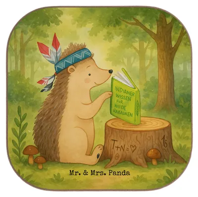 Produktbild von Mr. & Mrs. Panda Untersetzer für Gläser Igel Federschmuck Design - Weiß - Geschenk, gläseruntersetzer, Camping, Indianer, Tischschoner, Flaschenuntersetzer, Coaster