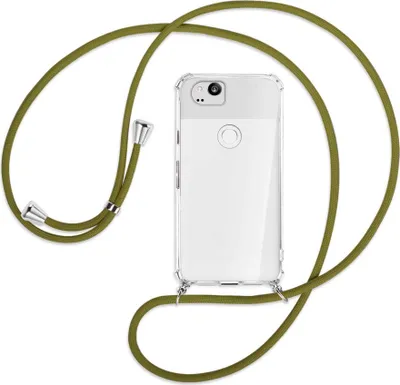 Produktbild von Handykette Backcover-Schutzhülle mit Band (Metall silberfarben) für Google Pixel 2 XL - khaki
