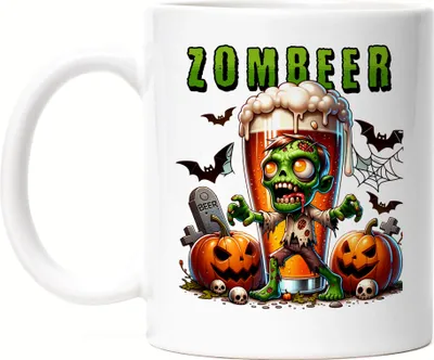 Produktbild von Zombeer Tasse Weiß Halloween Bier Zombie Grusel Party Lustig