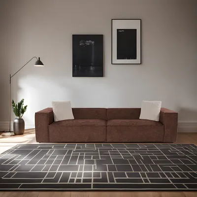 Produktbild von Hanah Home, Hochwertiges 4-Sitzer Sofa, 300 x 108 x 65 cm, 100% Leinen, 32 DNS Schaumstoff, Kunststoffbeine, 2 Kissen inklusive, Braun | Elegantes Design für modernes Wohnen.