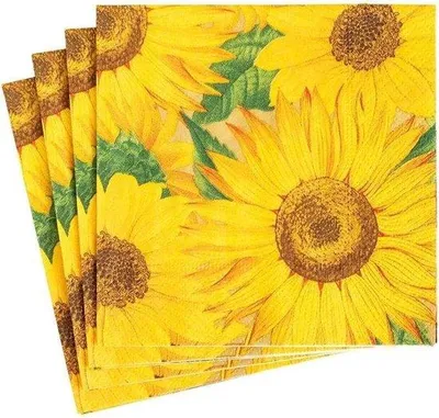 Productafbeelding van Papieren Cocktail Servetten met Zonnebloem Decoratie, 20 Stuks