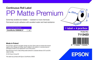 Productafbeelding van Epson Premium - Polypropyleen (PP) - mat - permanent acrylharslijm - rol, A4 (21 cm x 55 m)