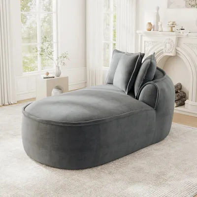 Productafbeelding van Manchester bank, rechte chaise longue, fluweel, kussens, comfortabel (grijs)