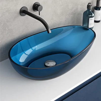 Produktbild von doporro Aufsatzwaschbecken Waschbecken Waschschale aus Harz BTH: 600x360x140mm Handwaschbecken oval in Aquablau für Badezimmer und Gäste-WC Coloria04
