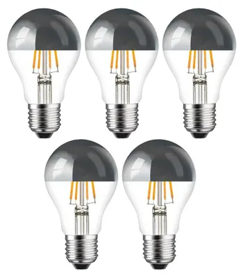 Produktbild von 5 x LED Filament Leuchtmittel Birnenform AGL 4W = 40W E27 Kopfspiegel Silber Glühfaden warmweiß 2700K