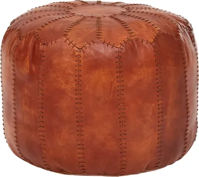 Produktbild von WOHNLING Sitzhocker Echtleder Braun 52 x 40 x 52 cm Ottomane Wohnzimmer Design Pouf Hocker Orientalisch Polsterhocker Orient Beinablage Sofa