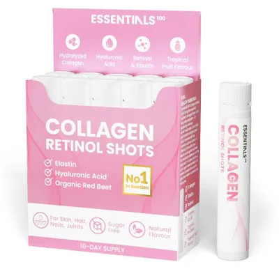 Immagine prodotto di Swedish Nutra ESSENTIALS 100 Collageen Retinol Shots (confezione da 10)