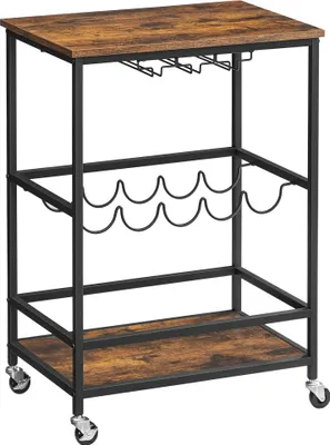 Obrázok produktu pre Vozík Servírovací vozík 60 x 40 x 75 cm Rustikálny S policami, tyč na kolieskach