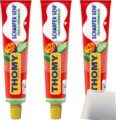 Produktbild von Thomy scharfer Senf mit natürlichen Zutaten 3er Pack (3x200ml Tube) + usy Block