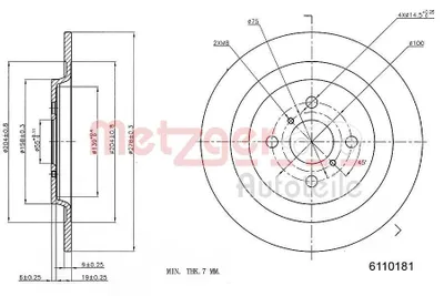 Produktbild von 2x METZGER 6110181 Bremsscheibe Hinterachse
