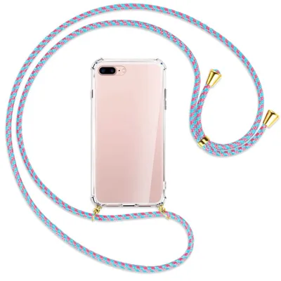 Produktbild von Handykette Backcover-Schutzhülle mit Band (Metall goldfarben) für Apple iPhone 7 Plus / 8 Plus - pink/mint
