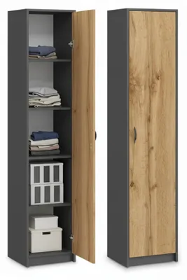 Produktbild von Bücherregal Kleiderschrank Regal Schrank Organizer Mehrzweckschrank mit 4 verstellbaren Einlegeböden Aktenschrank Regal Wand schmal Holz für Schlafzimmer Flur Büro | 50 cm Breite | Graphit-eiche