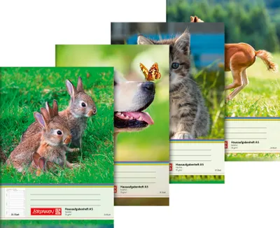 Produktbild von Hausaufgabenheft A5 24 Blatt Tiermotive Packung mit 20 Stück