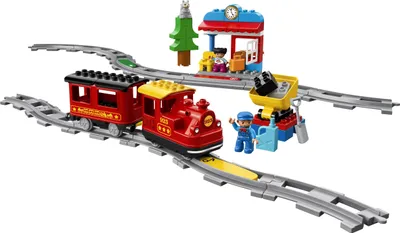 Produktbild von LEGO DUPLO Dampfeisenbahn, Eisenbahn-Spielzeug aus LEGO Steinen mit Tierfigur, Zug-Spielzeug für Jungen und Mädchen, mit Licht & Geräuschen sowie Push-&-Go-Motor, Geschenk für Kinder ab 2 Jahren 10874