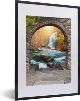Produktbild von MuchoWow® Gerahmtes Poster Aussicht - Wasserfall - Herbst - Landschaft 30x40 cm - Poster mit Schwarzem Bilderrahmen Wandposter Rahmen Foto Bilder - Wandposter Schlafzimmer