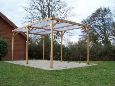 Image de Pergola 14,79 m² – Bois Thermochauffé – Toit Plat avec 2 Modules Latéraux