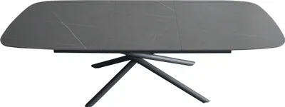 Produktbild von Keramiktisch Melodie | 180 x 90 cm | ausziehbar auf 240 cm | Farbe: grau matt | Mikado-Gestell Metall schwarz | pflegeleichter Esstisch/Esszimmertisch