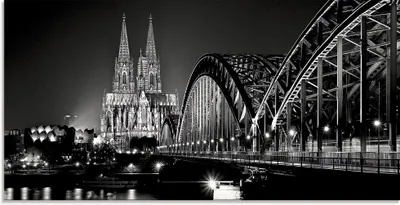 Produktbild von ARTland Glasbild Kölner Dom_schwarz-weiß Größe: 100x50 cm